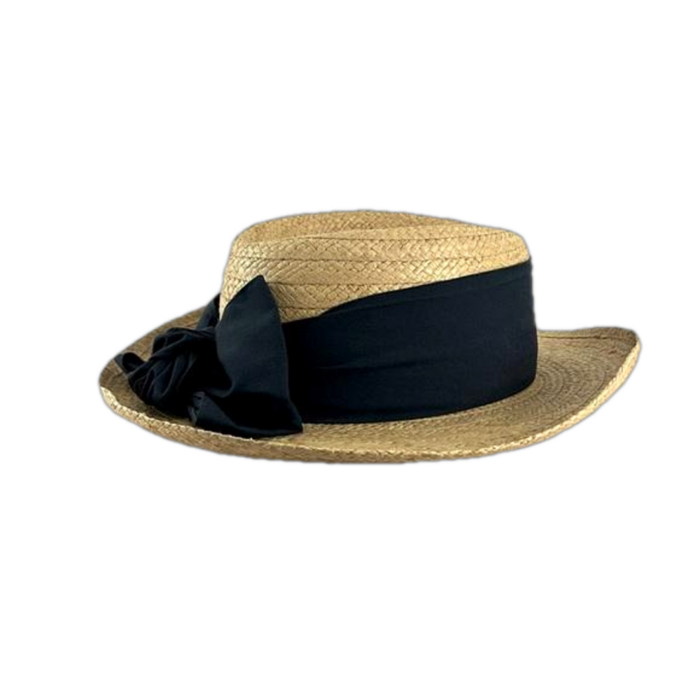 Biltmore Canadian-Made Coquette Girl Straw Hat w/ Navy Bow